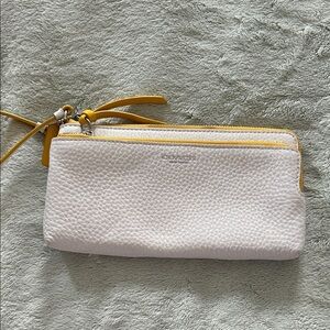 Coach Pebbled Leather Wristlet in White and Yellow